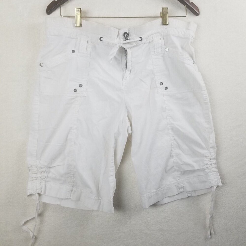 Khakis‎ & Co Women's 12 Shorts white cotton pockets rivets drawstring waist/leg